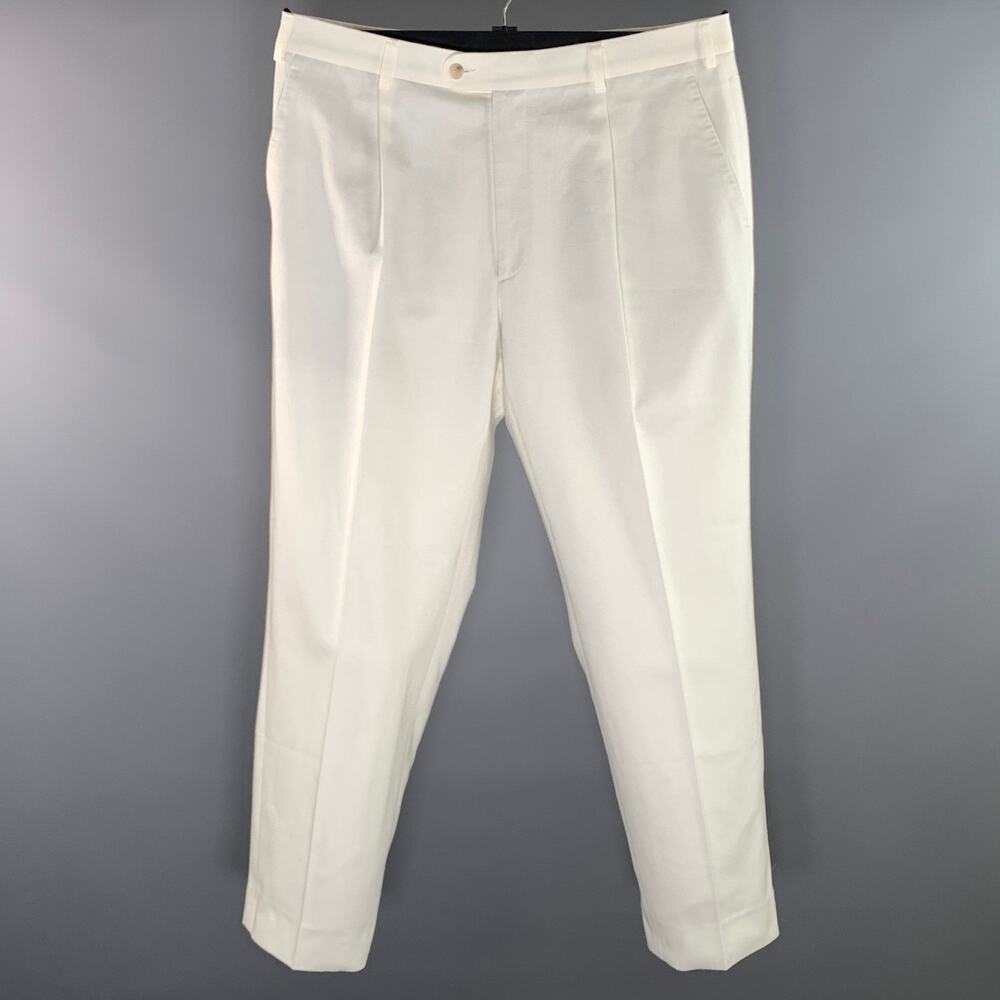 SUIT SUPPLY Size 36 White Cotton Pleated Dress Pants